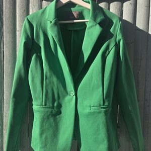 ICHI Bright Green One Button Blazer Tailored Chic Size Medium